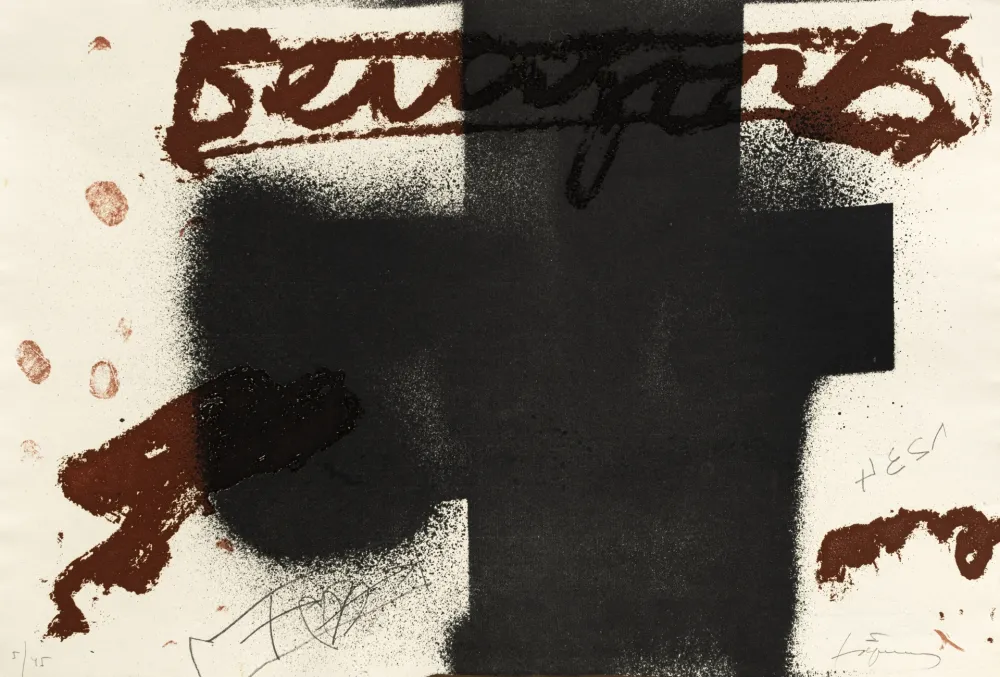 版画 Tàpies - Croix noire