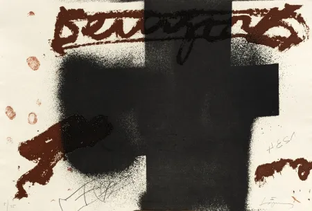 版画 Tàpies - Croix noire