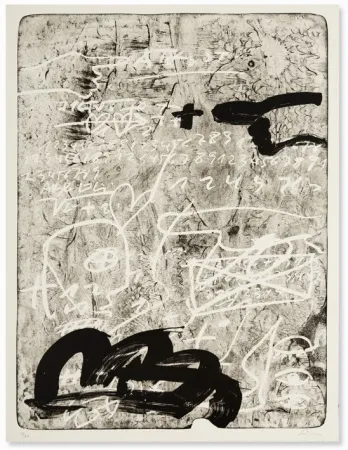 石版画 Tàpies - Improvisation en blanc et noir 4