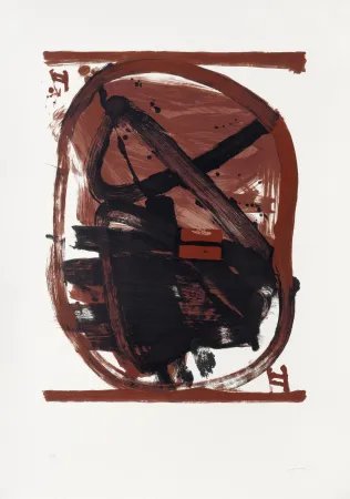 石版画 Tàpies - Ovale rouge et noir