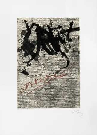 石版画 Tàpies - Petite écriture marron