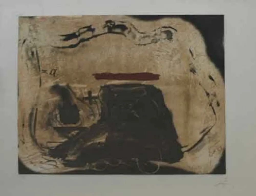 蚀刻版画 Tàpies - Pied Et Trait Rouge