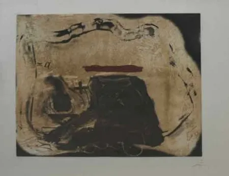 蚀刻版画 Tàpies - Pied Et Trait Rouge