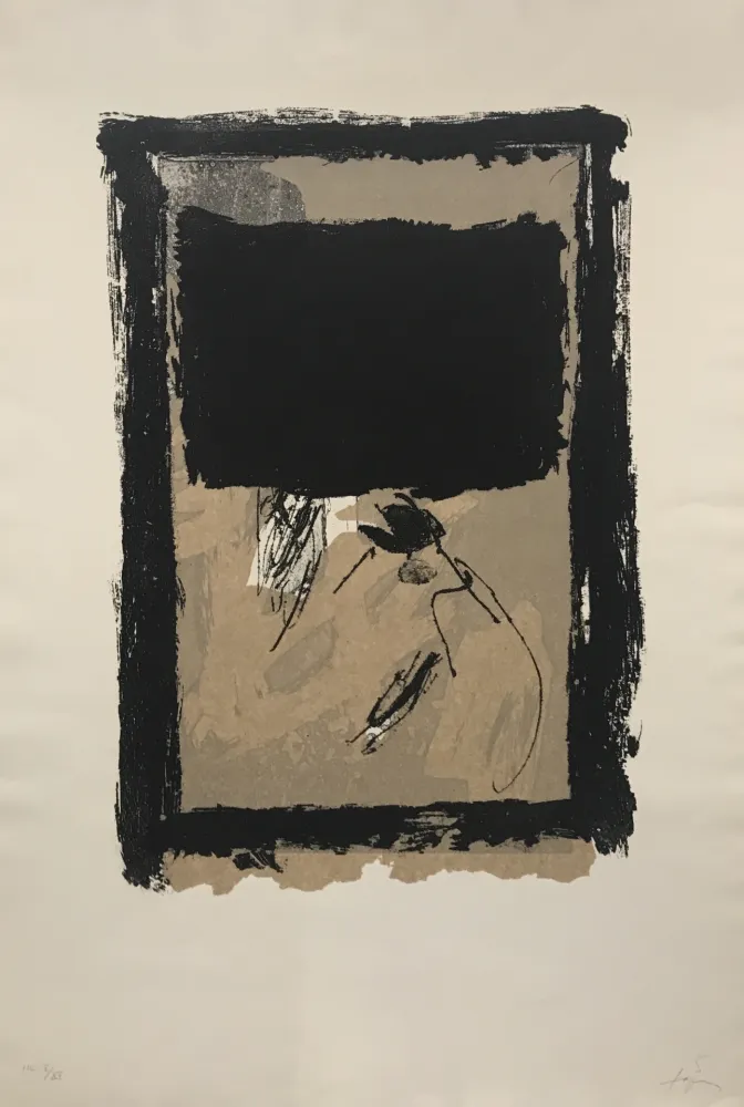 版画 Tàpies - Rectangle Noir et Collage