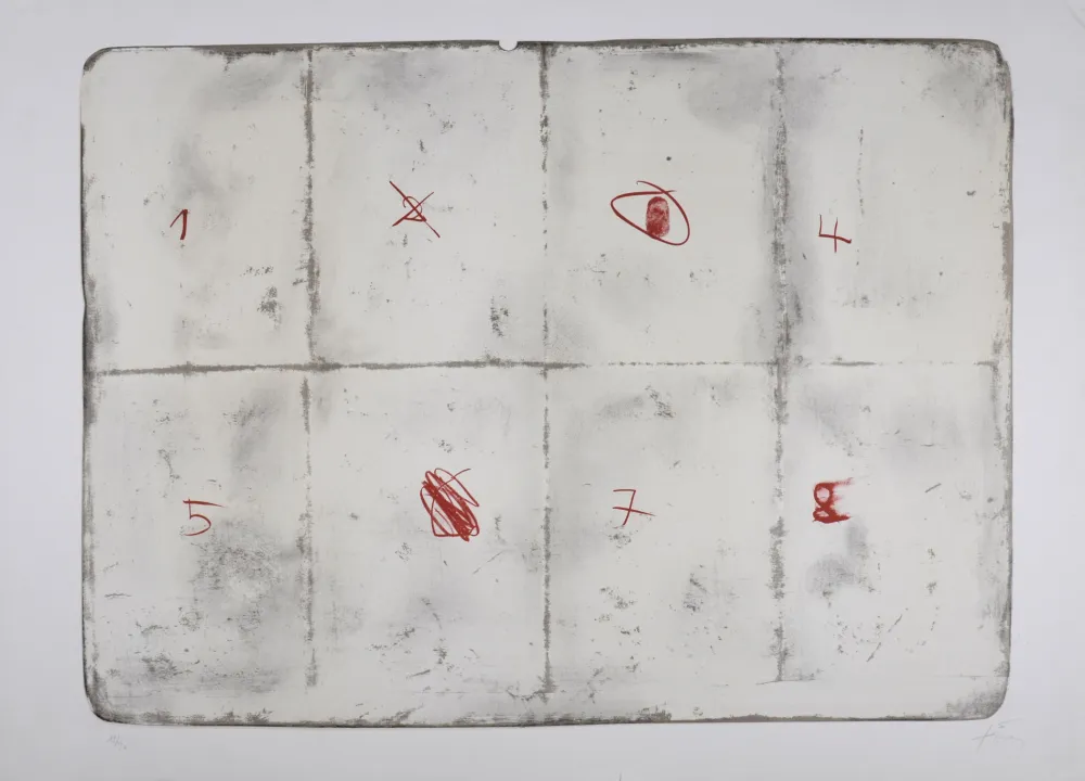 石版画 Tàpies - Toile pliée et chiffres, 1974 - Hand-signed