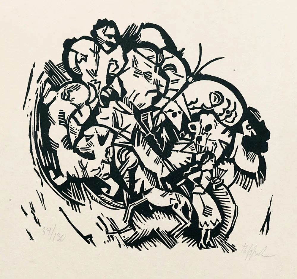 木刻 Tappert - Paar und Traumtiere (Couple and Dream Animals)