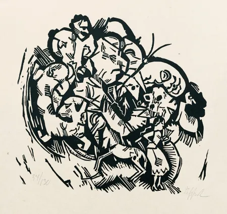 木刻 Tappert - Paar und Traumtiere (Couple and Dream Animals)