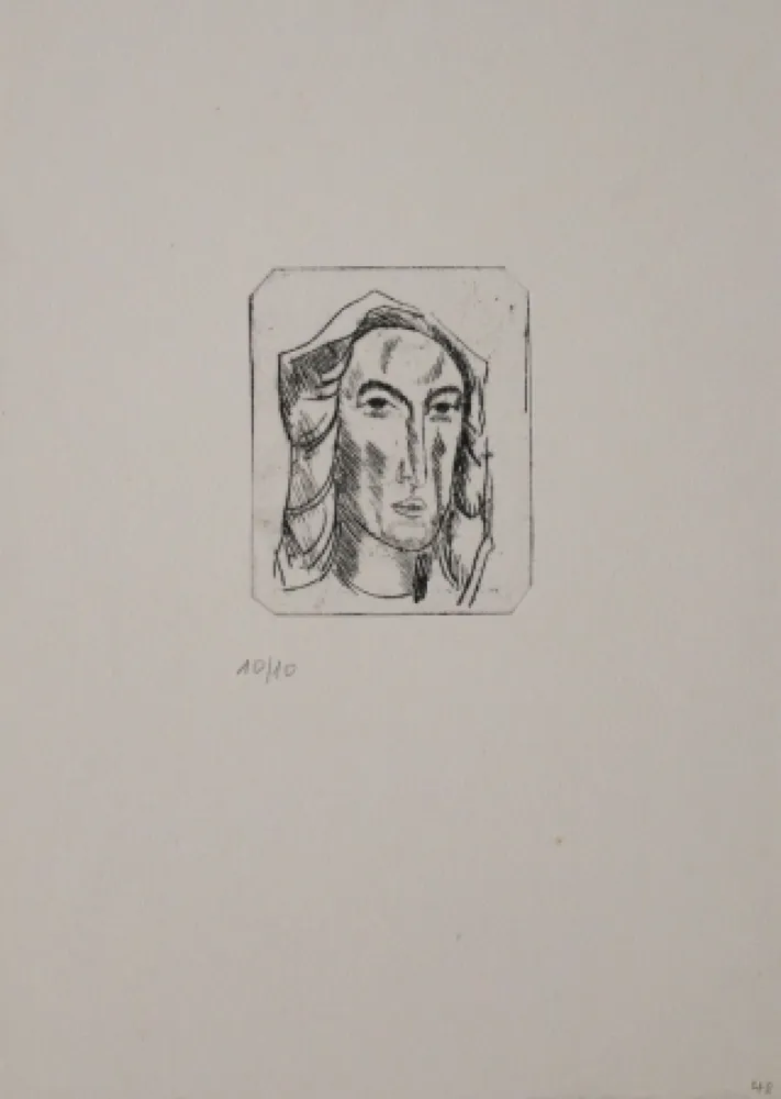 版画 Tappert - Weiblicher Kopf mit Tuch