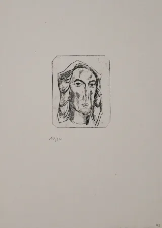 版画 Tappert - Weiblicher Kopf mit Tuch