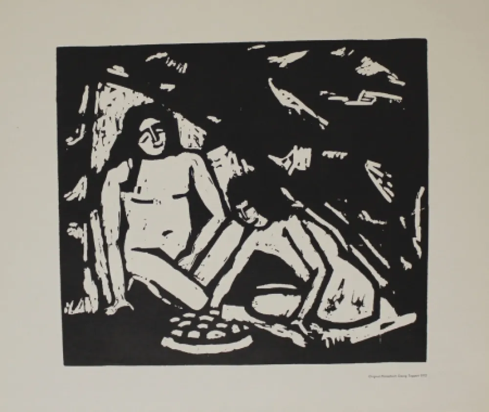 木刻 Tappert - Zwei sitzende Mädchenakte