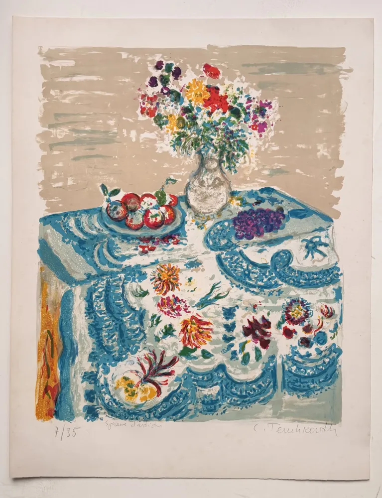石版画 Terechkovich - La nappe bleue