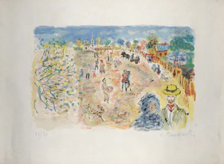 石版画 Terechkovich - Le parc, circa 1961 - Hand-signed