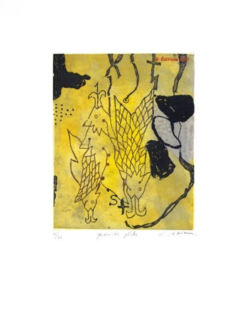 版画 Texier - Première pêche