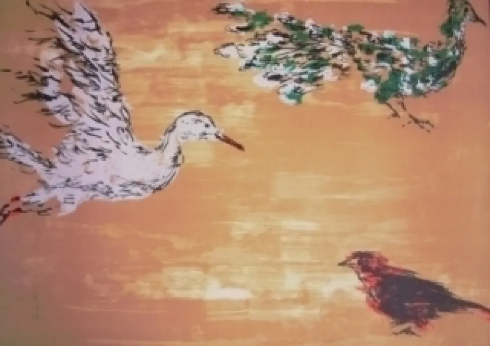 石版画 Tian-Tian - Treasure birds 1