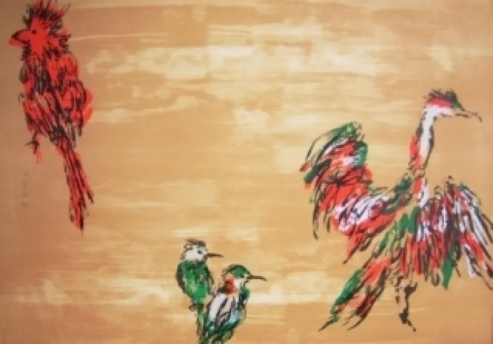 石版画 Tian-Tian - Treasure birds 3