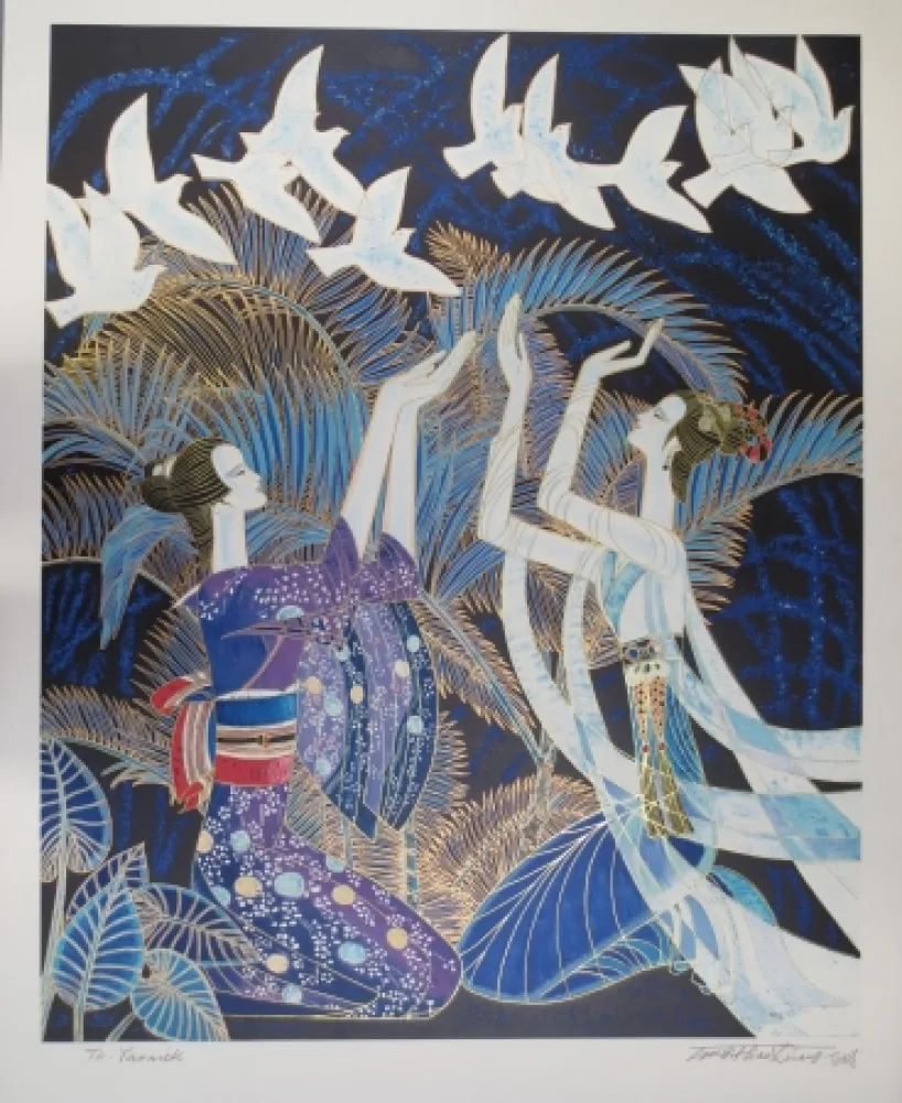 石版画 Ting - Blue birds