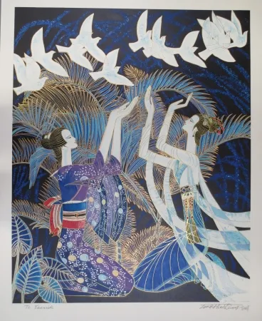 石版画 Ting - Blue birds