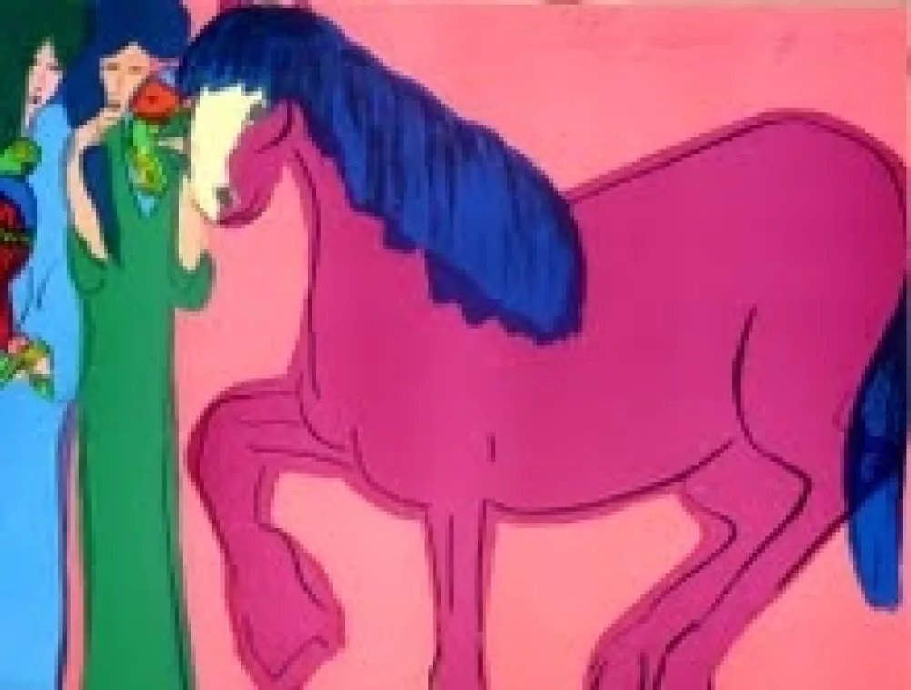 石版画 Ting - Cheval et geishas