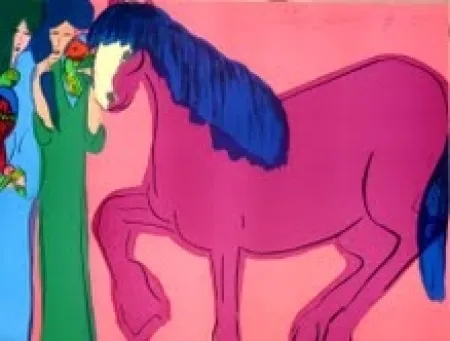 石版画 Ting - Cheval et geishas