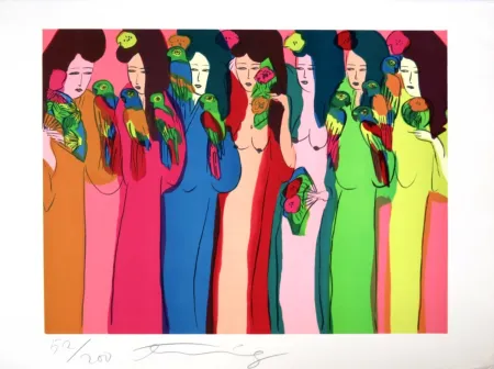 丝网印刷 Ting - Geishas aux perroquets