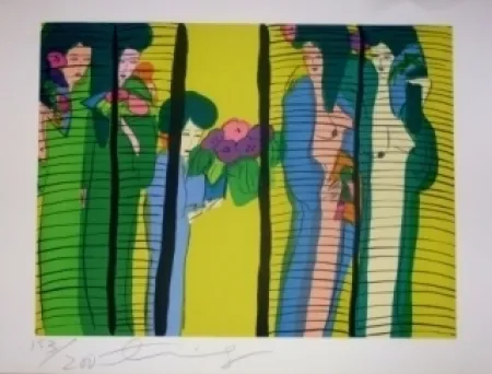 石版画 Ting - Geishas et fleurs