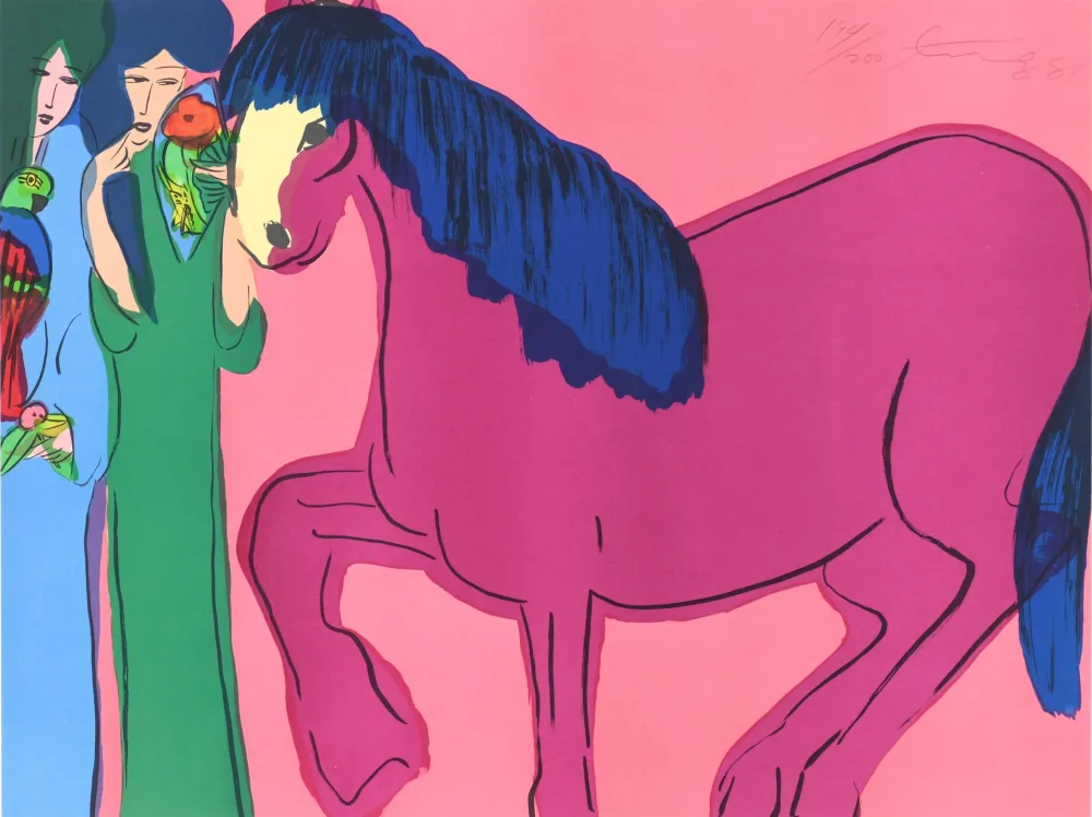 石版画 Ting - Pink horse