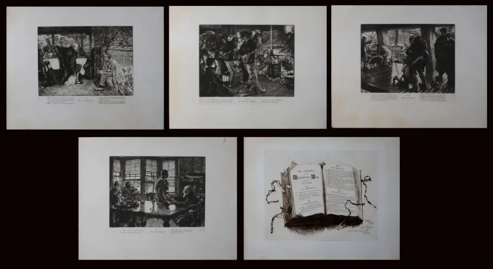 版画 Tissot - The Prodigal Son, 1881 -  Set of 5 large original etchings