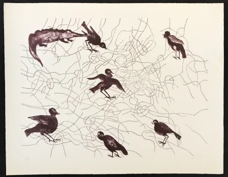 版画 Toledo - Birds and Crocodile