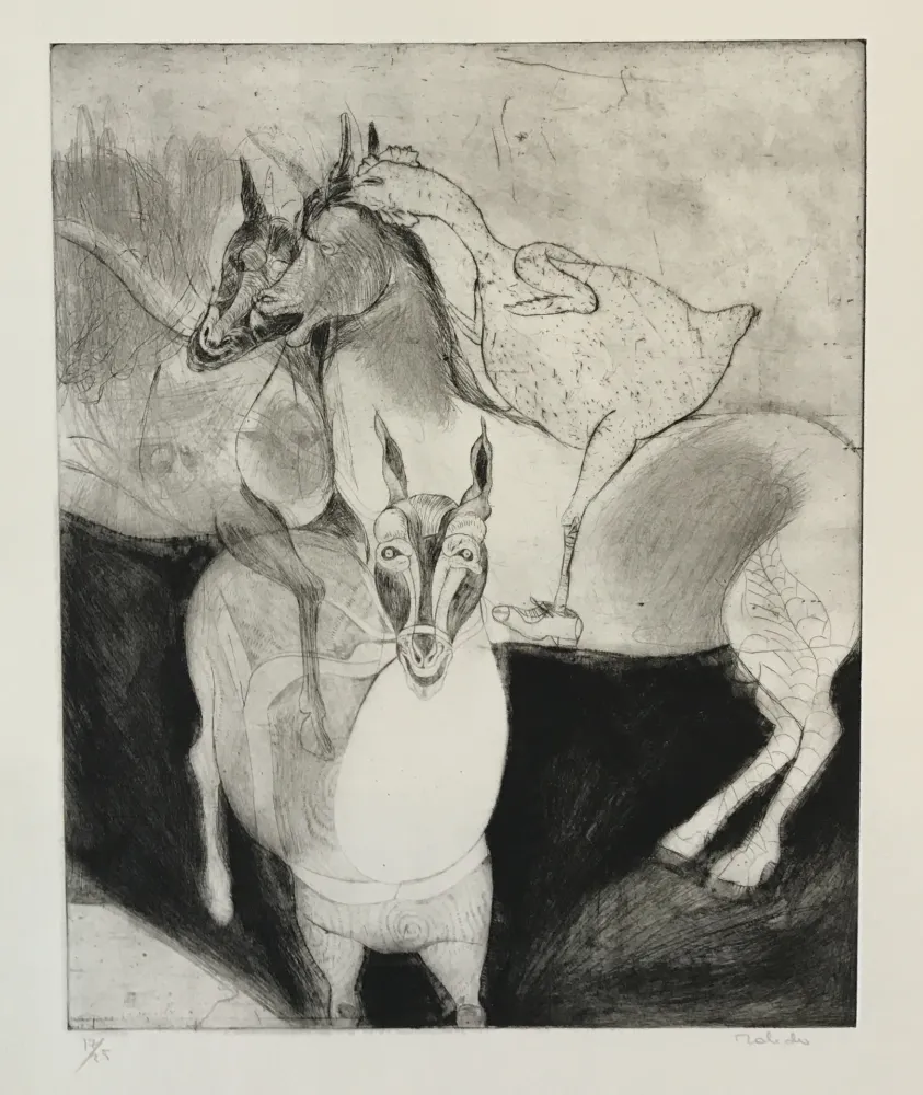 版画 Toledo - Horses with Chicken