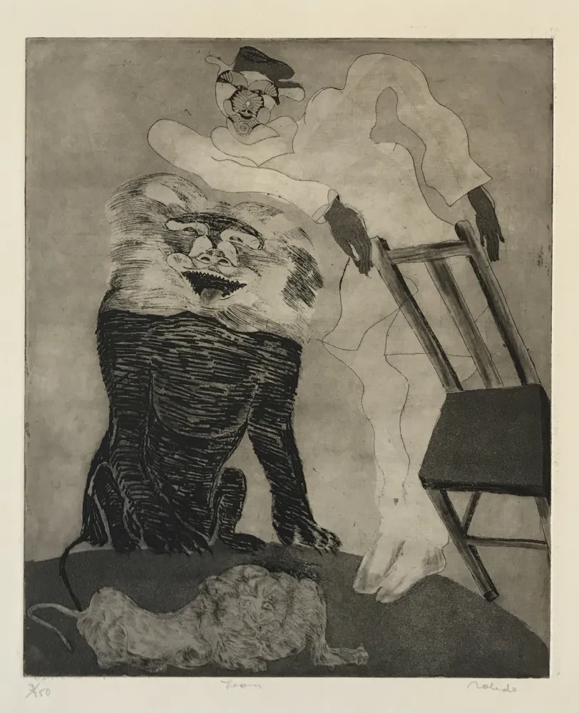 版画 Toledo - Lions with Man and Chair