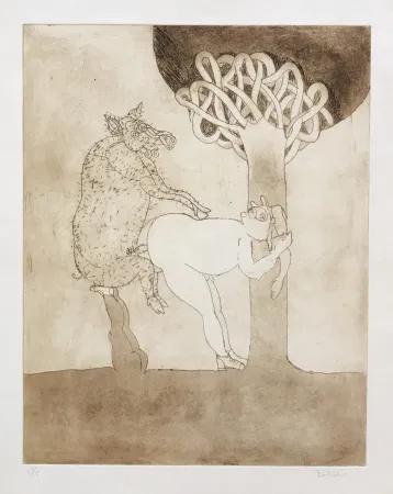 版画 Toledo - Pig and Man by Tree