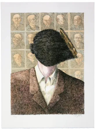 石版画 Topor - C'est Teton, la victime du crime de Montfermeil. Faute de sa perruque on ne le reconnaissait pas d'abord.