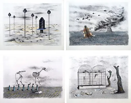 插图书 Toyen - Jindrich Heisler : CACHE-TOI GUERRE ! Cycle de Neuf Dessins. 1944. Ex. aquarellé.