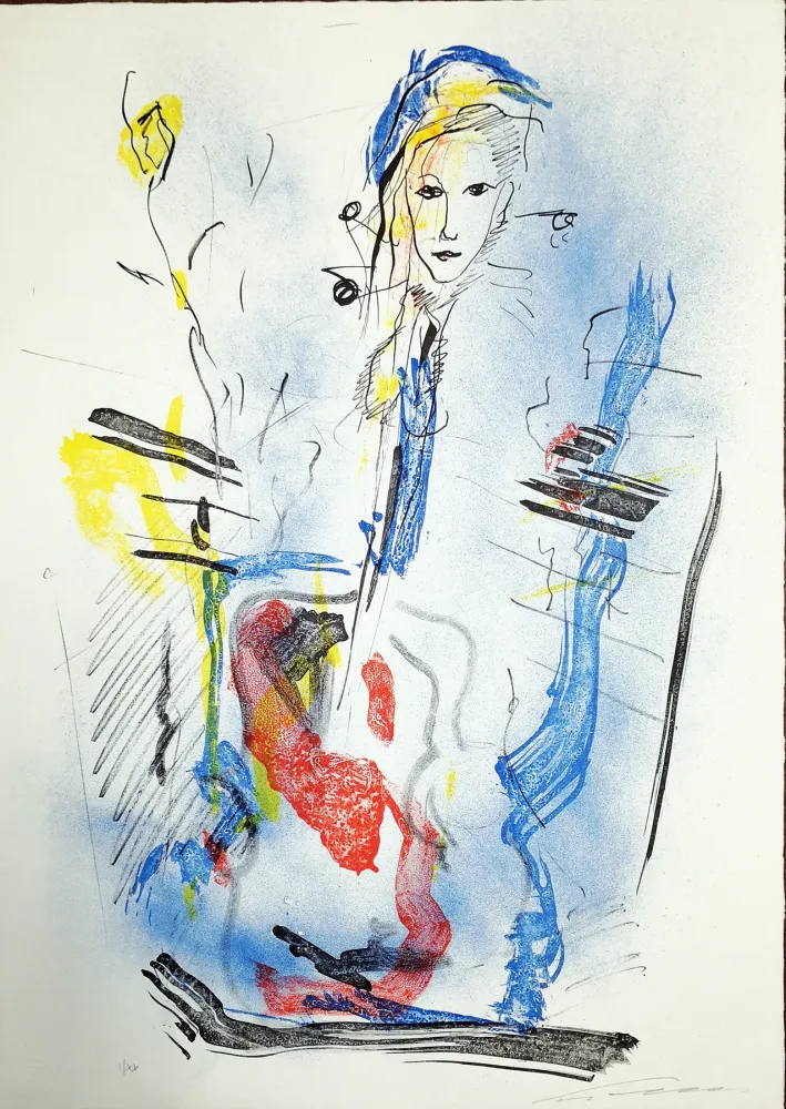 石版画 Treccani - Donna e violino