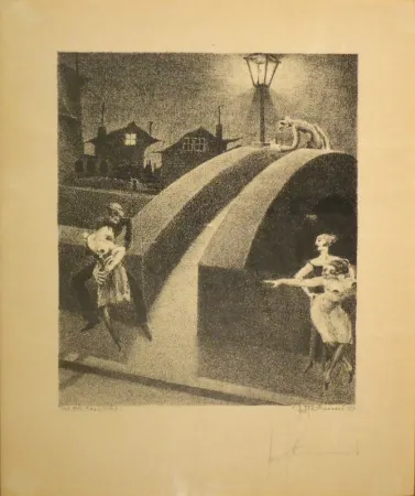 石版画 Tschumi - Vorstadtnacht