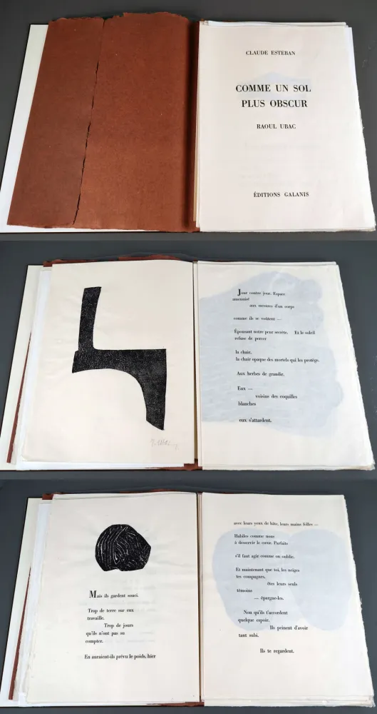 插图书 Ubac - R. Esteban. COMME UN SOL PLUS OBSCUR. Avec 14 empreintes d'ardoises de Raoul Ubac (1979)