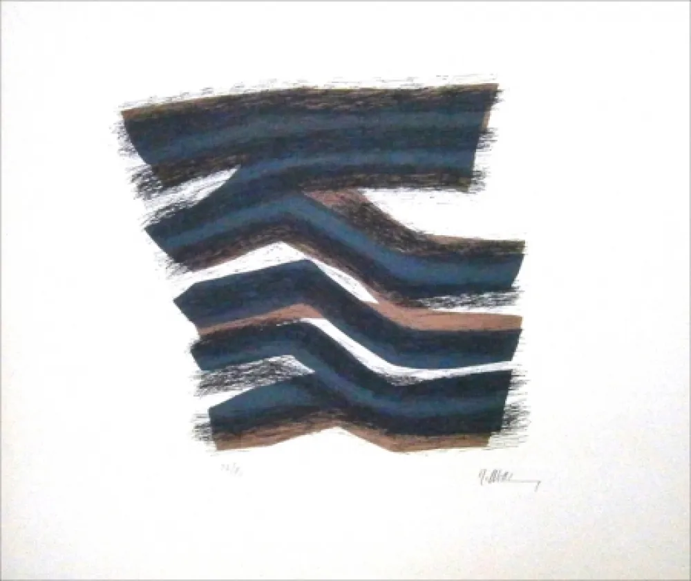 石版画 Ubac - Rythme rose et gris endormi