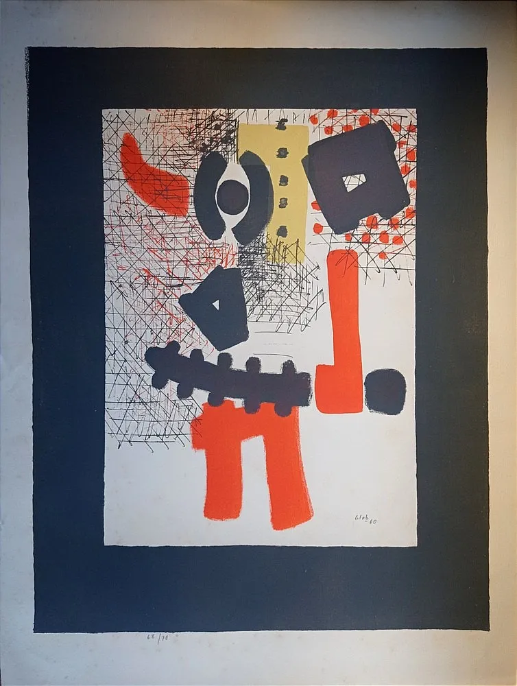 石版画 Unknown - Thomas Gleb, Guerrier: Abstract Composition, 1959, Hand-Signed Lithograph,