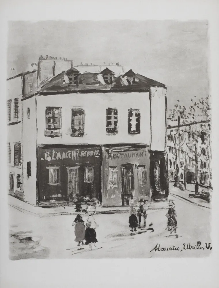 石版画 Utrillo - Blanchisserie et restaurant, Montmartre, 1950