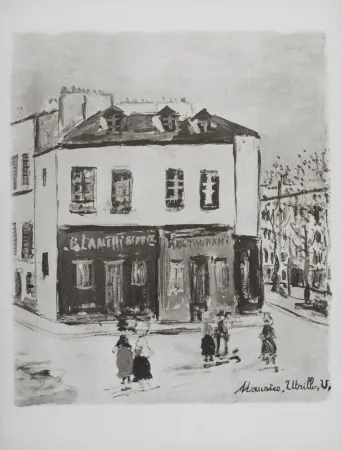 石版画 Utrillo - Blanchisserie et restaurant, Montmartre, 1950