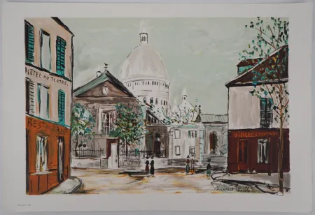 石版画 Utrillo - Eglise Saint-Pierre, Place du Tertre à Montmartre