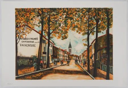 石版画 Utrillo - La Vacheresse, route National à Anse (Rhône)