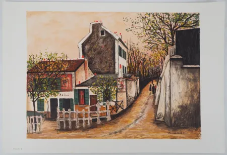 石版画 Utrillo - Le cabaret du Lapin Agile, Montmartre