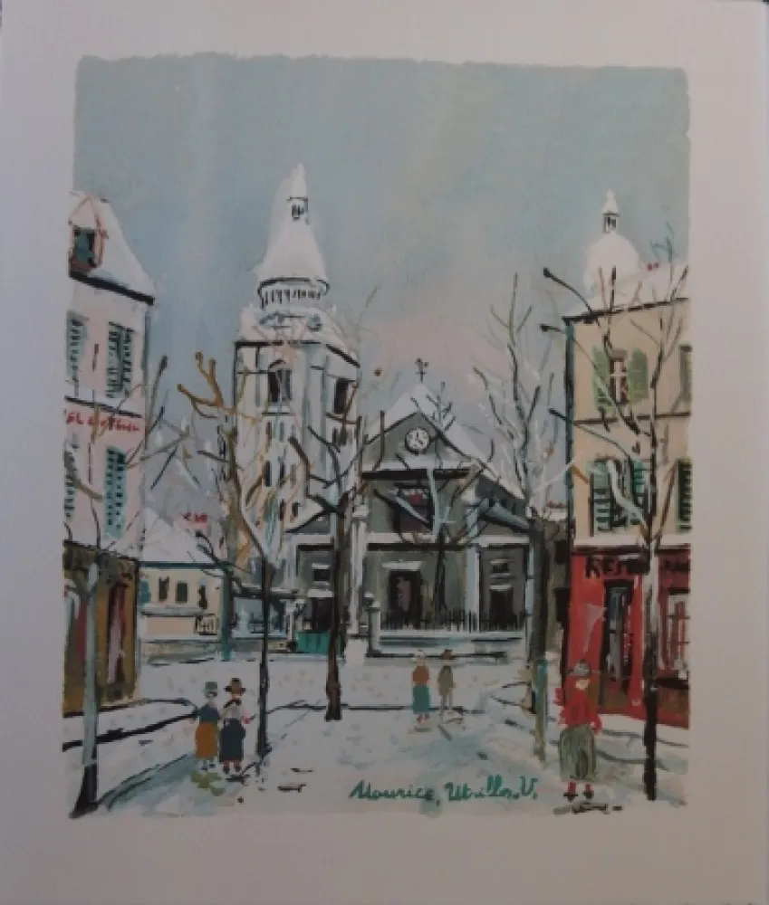 镂版印刷 Utrillo - Le Village inspire - Saint Pierre church in Montmartre