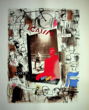 石版画 Uzelac - Au stade, le spectacle du sport