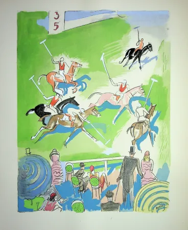 石版画 Uzelac - Match de Polo à cheval
