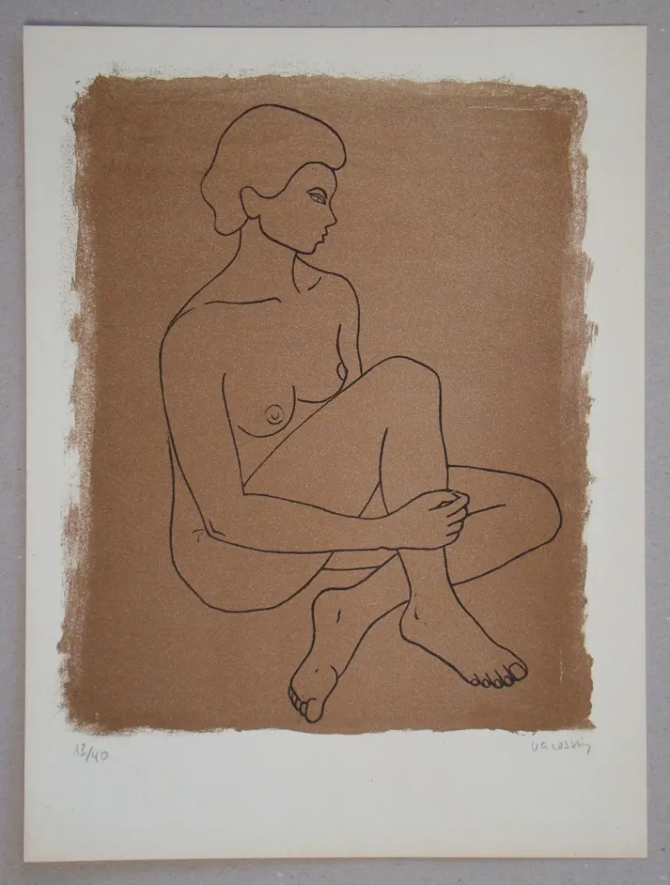 石版画 Vacossin - Femme nue assise