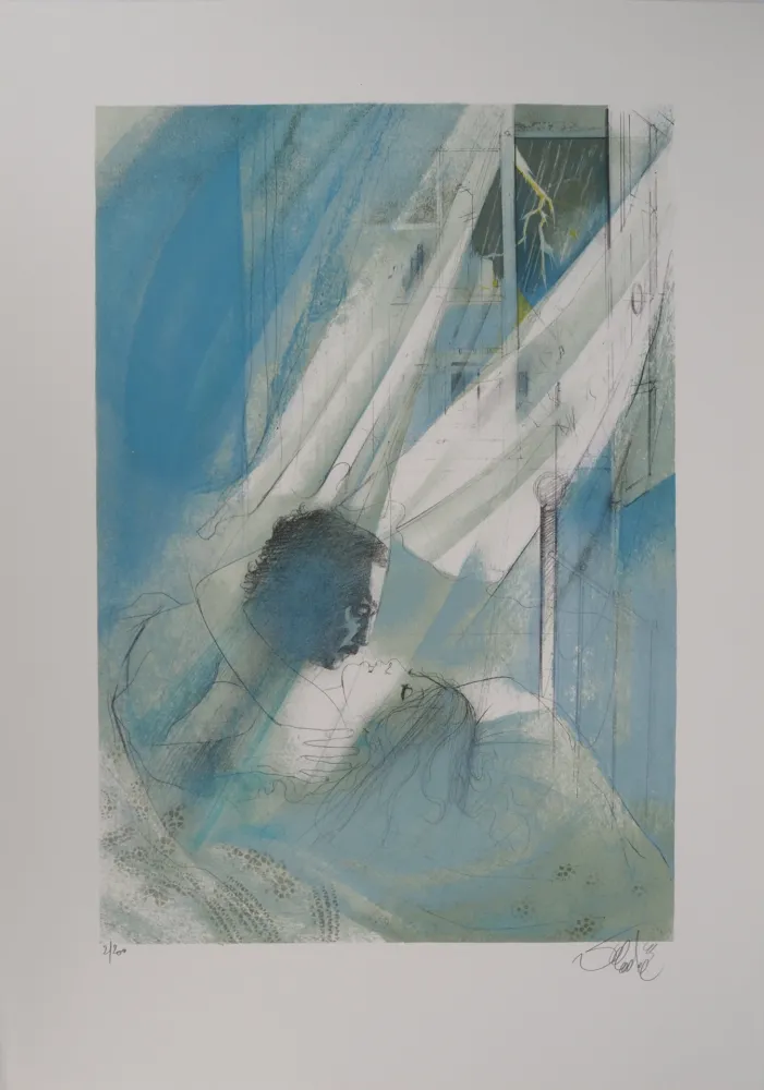 石版画 Valadie - Amour une nuit d'orage