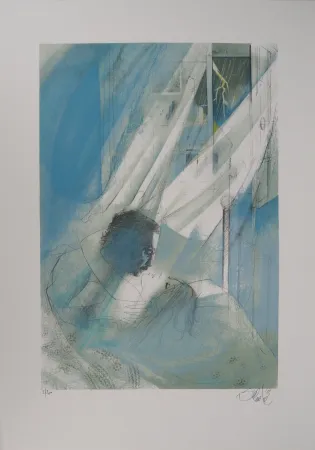 石版画 Valadie - Amour une nuit d'orage