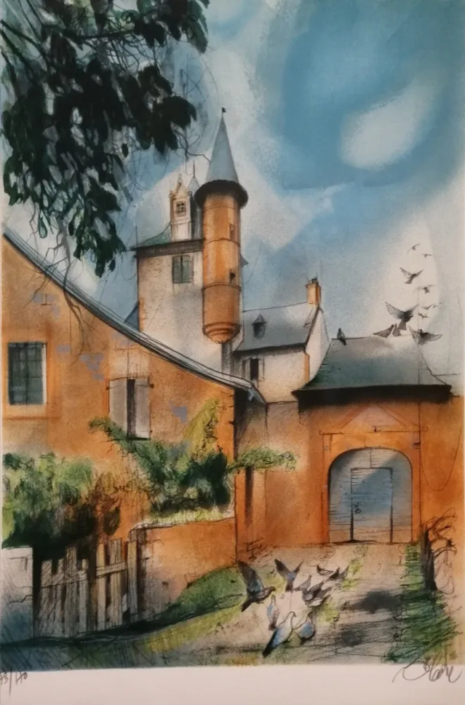 石版画 Valadie - Collonges la Rouge - Limousin